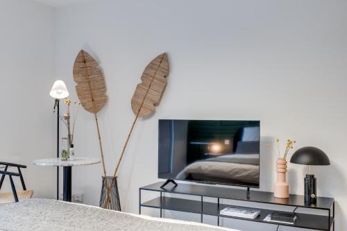 une chambre avec un lit et une commode avec un miroir dans l'établissement La Suite - Affaire & Détente à Toulouse, à Toulouse