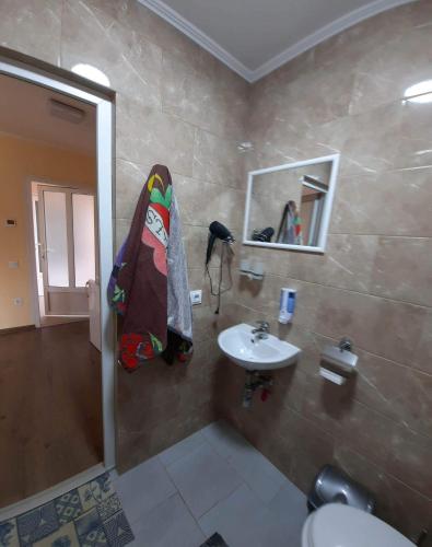 a bathroom with a toilet and a sink at Petite Chambre in Velyatyn