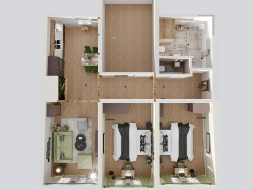 uma concepção da planta de uma casa em Ferienwohnung Rathausblick 2 mit Infrarot-Kabine em Blankenburg