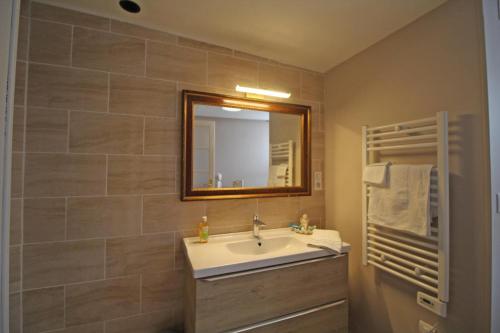 a bathroom with a sink and a mirror at La maison de marie in Saint-Germain-les-Belles