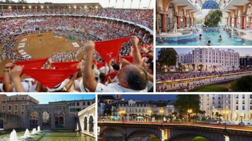 un collage de photos d'un stade avec une foule dans l'établissement Happiness, à Dax