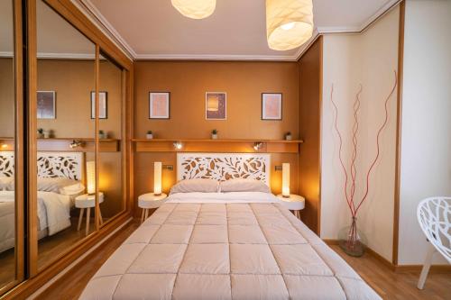 1 dormitorio con 1 cama grande y espejo en Lope de Vega, en Zamora