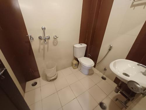 a bathroom with a toilet and a sink at Hotel Raghav Palace in Jaipur