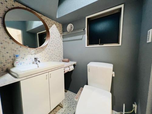 a bathroom with a toilet and a sink and a mirror at ZDT-511 in Tokyo