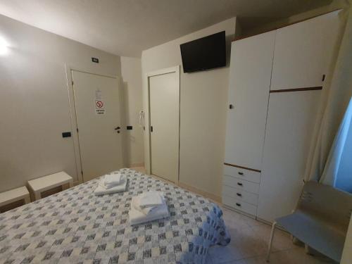 a bedroom with a bed and a tv on the wall at Hotel Cumilì in Capo di Ponte