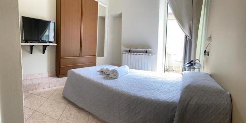 a bedroom with a large bed and a television at Hotel Cumilì in Capo di Ponte
