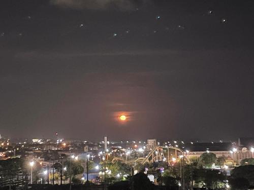 una vista de una ciudad por la noche con la luna en Carla Vaz, en Recife