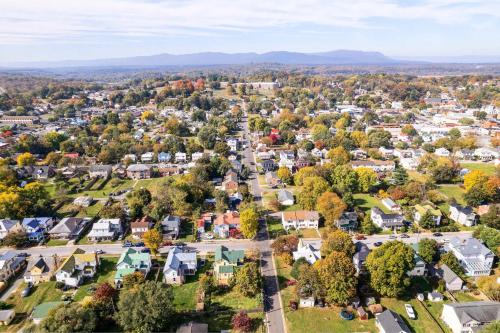 an aerial view of a small town with trees at Front Royal Retreat about 1 Mi to National Park! in Front Royal