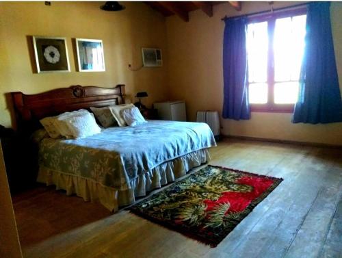 een slaapkamer met een bed en een tapijt op de vloer bij CASA QUINTA LA ENCANTADA in San Miguel de Tucumán
