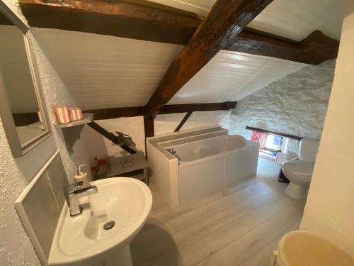 ein Badezimmer mit einem Waschbecken und einer Badewanne in der Unterkunft Tardoire cottage in Oradour-sur-Vayres
