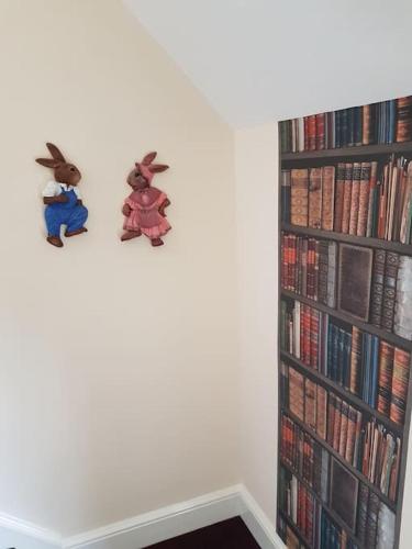 a room with a book shelf filled with books at No6 High Street in Edwinstowe