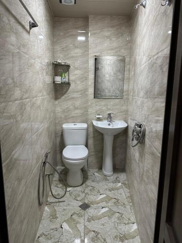 bagno con servizi igienici e lavandino di Leselidze Guest House a Tbilisi City