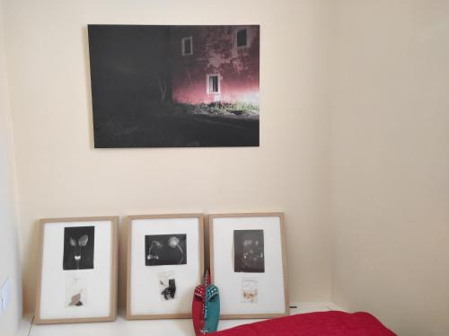 a group of four pictures on a white wall at Noù la tua casa in Puglia in Alberobello