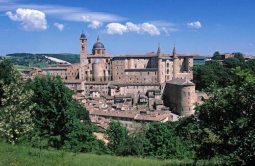 a large building on top of a hill with trees at Via Verdi 14 in Mondolfo