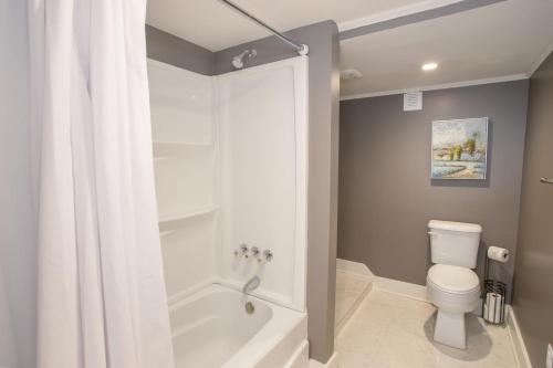 a bathroom with a tub and a toilet and a shower at Cottage Fever in Blowing Rock