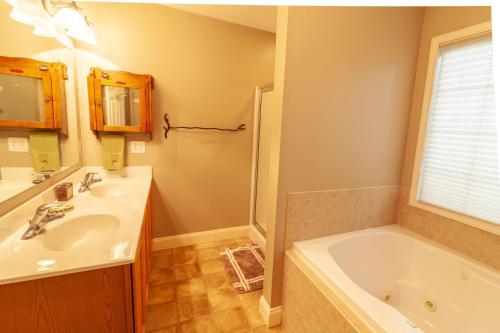 a bathroom with a sink and a bath tub at Hawkes Nest in Banner Elk