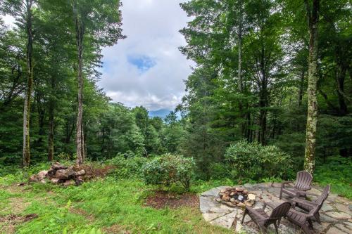 two chairs and a fire pit in the woods at Spice Ridge Retreat in Seven Devils