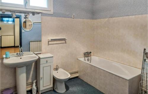 La salle de bains est pourvue d'un lavabo, d'une baignoire et de toilettes. dans l'établissement 7 Bedroom Stunning Home In Vicdessos, à Vicdessos