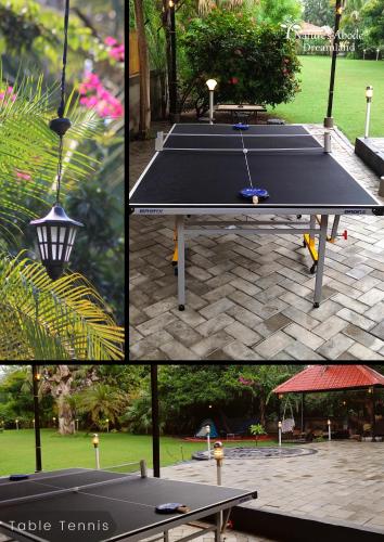 four pictures of a ping pong table in a park at Dreamland by Nature's Abode® Villas in Ahmedabad
