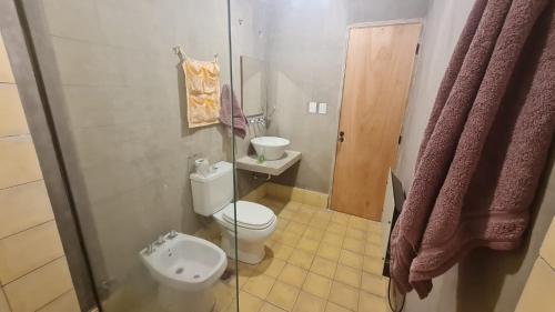 y baño con aseo y lavamanos. en El Ceibo habitacion en suite, San Lorenzo en Salta