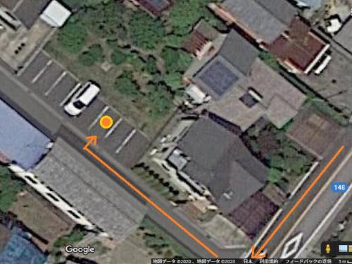 an overhead view of a street with a yellow circle at 宿いちのみや in Ichinomiya