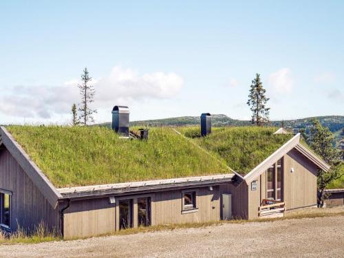 a grass roofed house with a building with a grass roof at 10 person holiday home in F vang in Favang