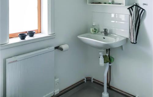 a white bathroom with a sink and a window at Lovely Home In Trngsviken With Kitchen in TrÃ¥ngsviken
