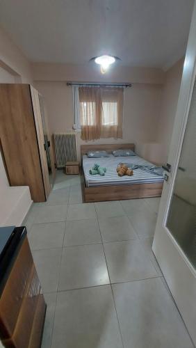 a bedroom with a bed in the middle of a room at Dream in Kavala 2020 renovated, sunny apartment in Kavála