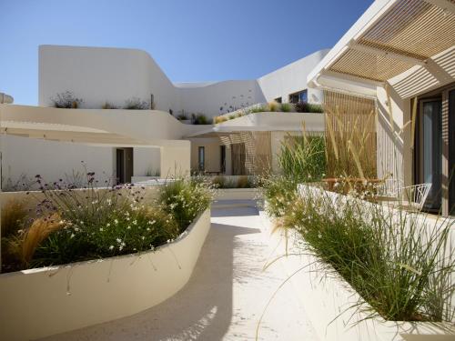 a house with a courtyard with plants at White Pebble Suites in Pollonia