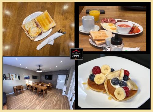 un collage de cuatro fotos de alimentos para el desayuno en The Commongate Hotels, en Londres