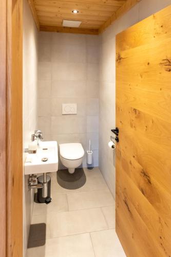 a bathroom with a toilet and a sink at Madlhof in Himmelreich