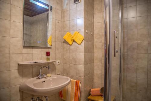 W łazience znajduje się umywalka i prysznic. w obiekcie Ferienhaus Fisch 