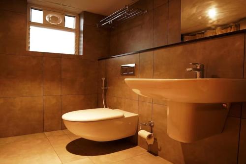 a bathroom with a toilet and a sink at THE TERRACE MANJERI in Manjeri