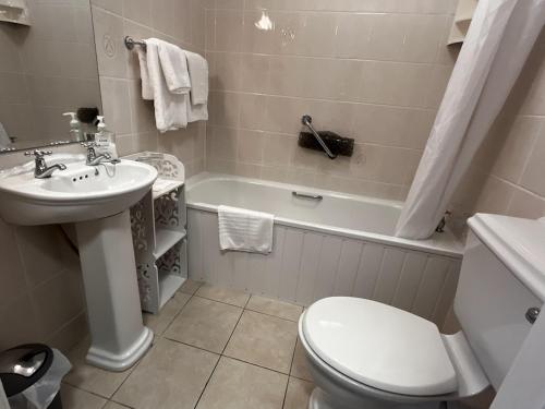 a bathroom with a sink and a toilet and a tub at Living Waters Retreat in Donegal
