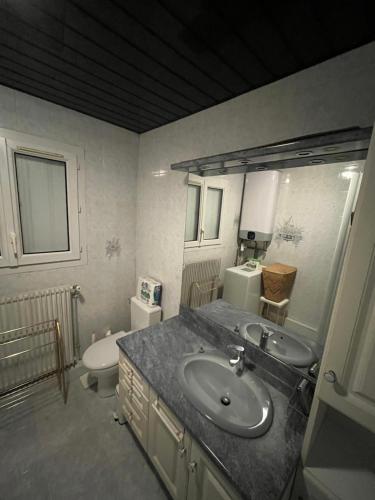 y baño con lavabo y aseo. en appartement fond de jardin 1 étage, en Palaiseau