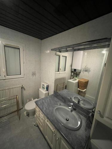 a bathroom with a sink and a toilet at appartement fond de jardin 1 étage in Palaiseau