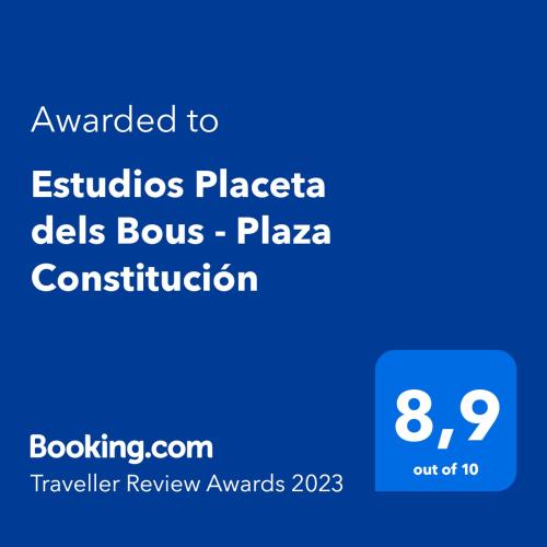 a screenshot of a cell phone with the text awarded to exhibits plaza dieseus plaza at Estudios Placeta dels Bous - Plaza Constitución in Benicarló