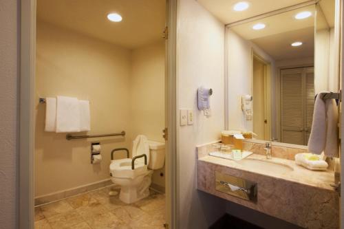 a bathroom with a sink and a toilet and a mirror at Holiday Inn Puebla La Noria, an IHG Hotel in Puebla