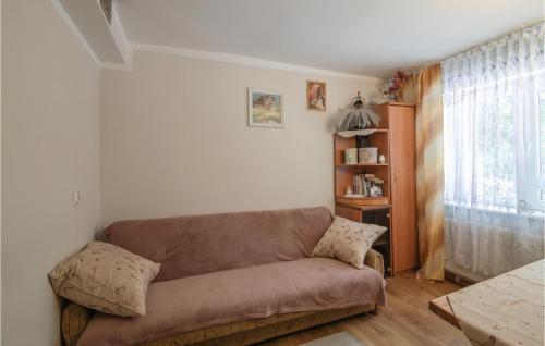 un soggiorno con divano marrone e finestra di 1 Bedroom Nice Apartment In Lazek 