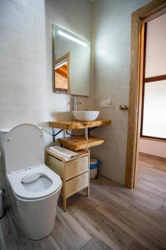 a bathroom with a toilet and a sink at La casita del abuelo in Galizano