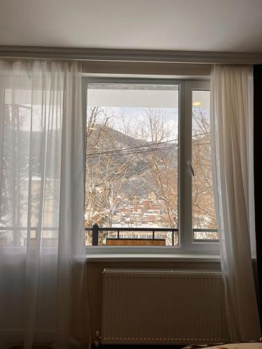 a window with a view of a city at Woodland Borjomi in Borjomi