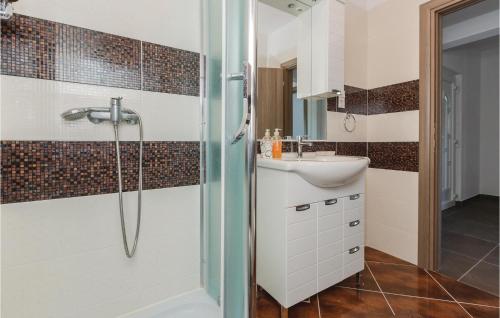 a bathroom with a shower and a sink at Stunning Apartment In Saldun With 2 Bedrooms, Wifi And Outdoor Swimming Pool in Trogir