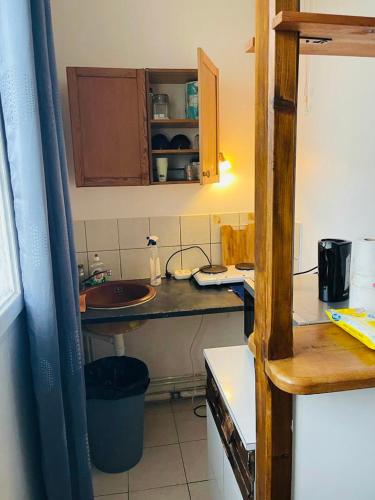 - une cuisine avec un évier et un comptoir dans l'établissement Owen, à Montargis