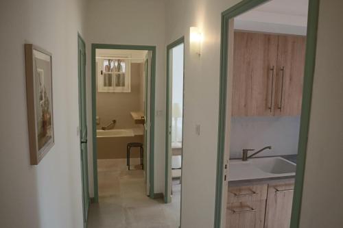 eine Küche mit einer Spüle und einer Badewanne in der Unterkunft L'Arc en Ciel in Gréoux-les-Bains