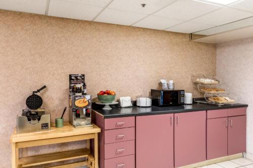 a kitchen with pink cabinets and a counter top at Red Roof Inn Morehead in Morehead