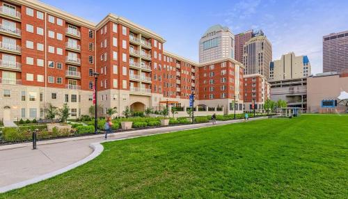 a park in front of a large brick building at King Size with OSU Theme! in Columbus