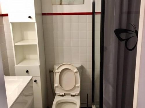 a small bathroom with a toilet and a shower at Studio ensoleillé avec balcon, parking et WIFI - proche du centre d'Amélie-les-Bains-Palalda - FR-1-703-6 in Amélie-les-Bains-Palalda