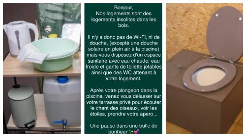 a poster of a bathroom with a toilet and a sink at Dôme S'féérique avec accès piscine in Saint-Évarzec