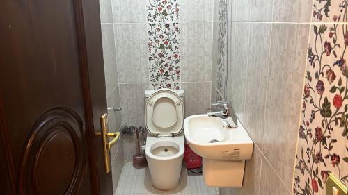 a small bathroom with a toilet and a sink at 84 جسر السويس الدور 6 in Cairo
