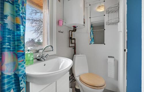 a bathroom with a sink and a toilet and a window at Lovely Home In Kalundborg With Kitchen in Kalundborg